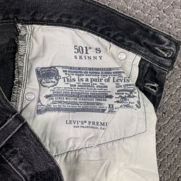Levi's Premium 501 S Jeans Women's 26 x 28 Fit 28x28 Black Skinny Button Fly - Picture 10 of 16